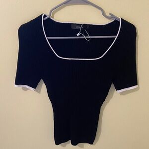 Black Ribbed Square Neck Top